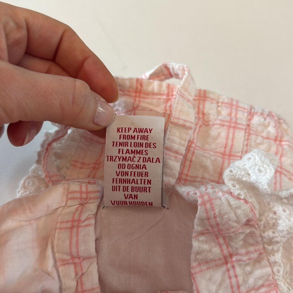 Tabari Baby Pink and White Plaid and Lace Baby Dress with Bonnet Size 3-6M - Picture 6 of 11